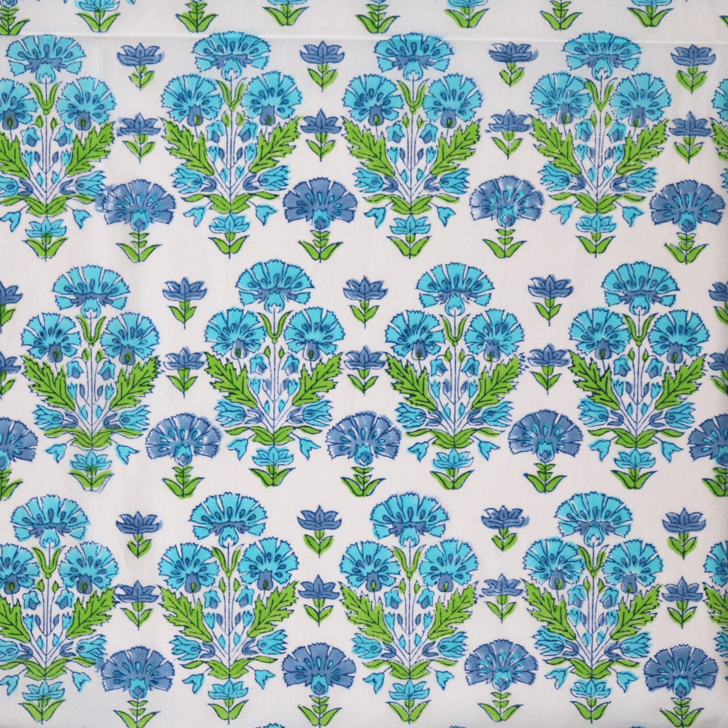 Carnation Block Print Cotton — Blue on White