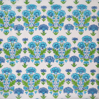 Carnation Block Print Cotton — Blue on White