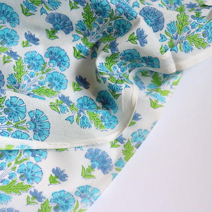 Carnation Block Print Cotton — Blue on White
