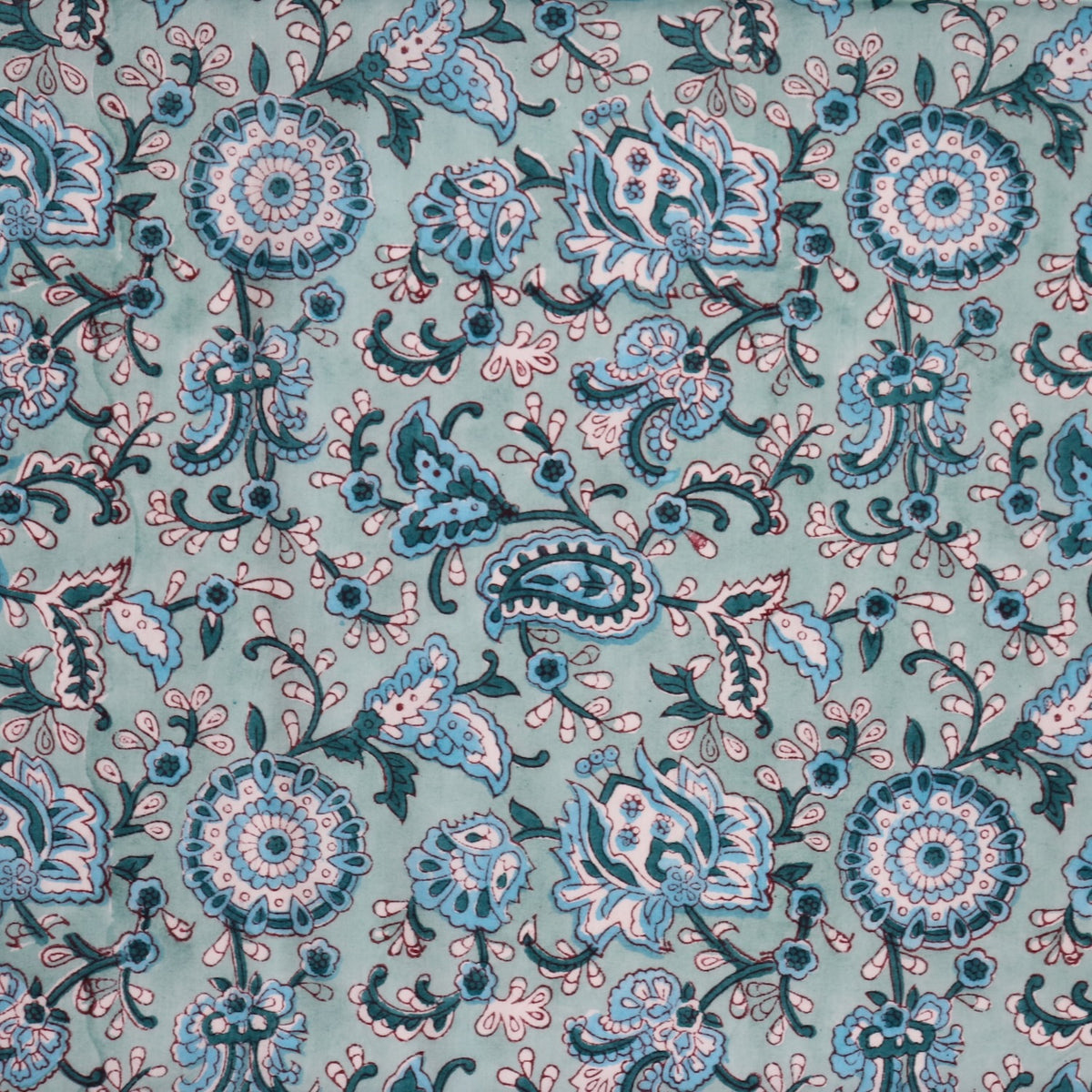Turquoise Paisley Block Print Cotton