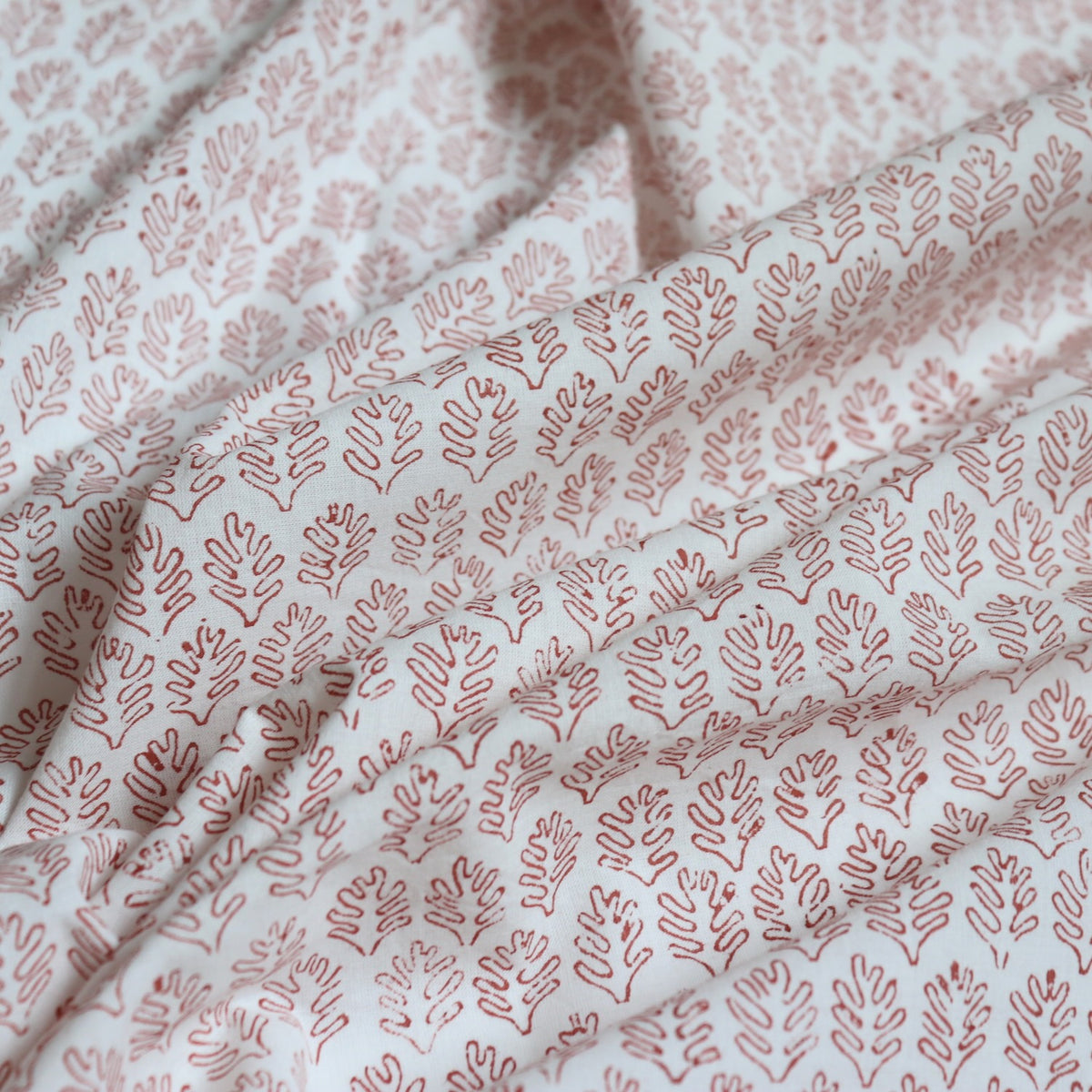 Swatch — Tiny Fronds Block Print Cotton — Rusty Red