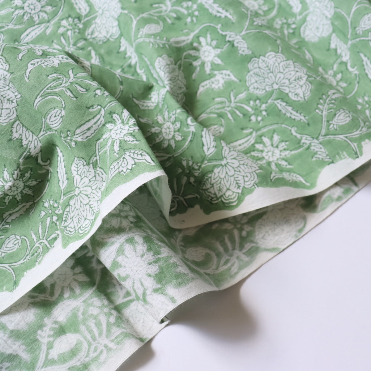 Gentle Green Floral Block Print Cotton