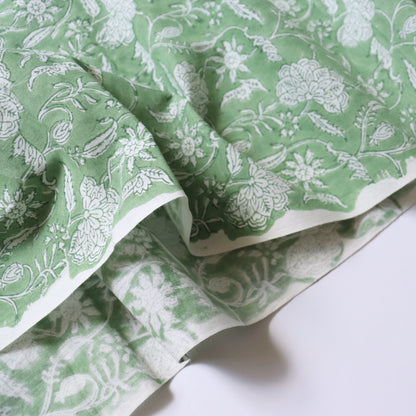 Gentle Green Floral Block Print Cotton