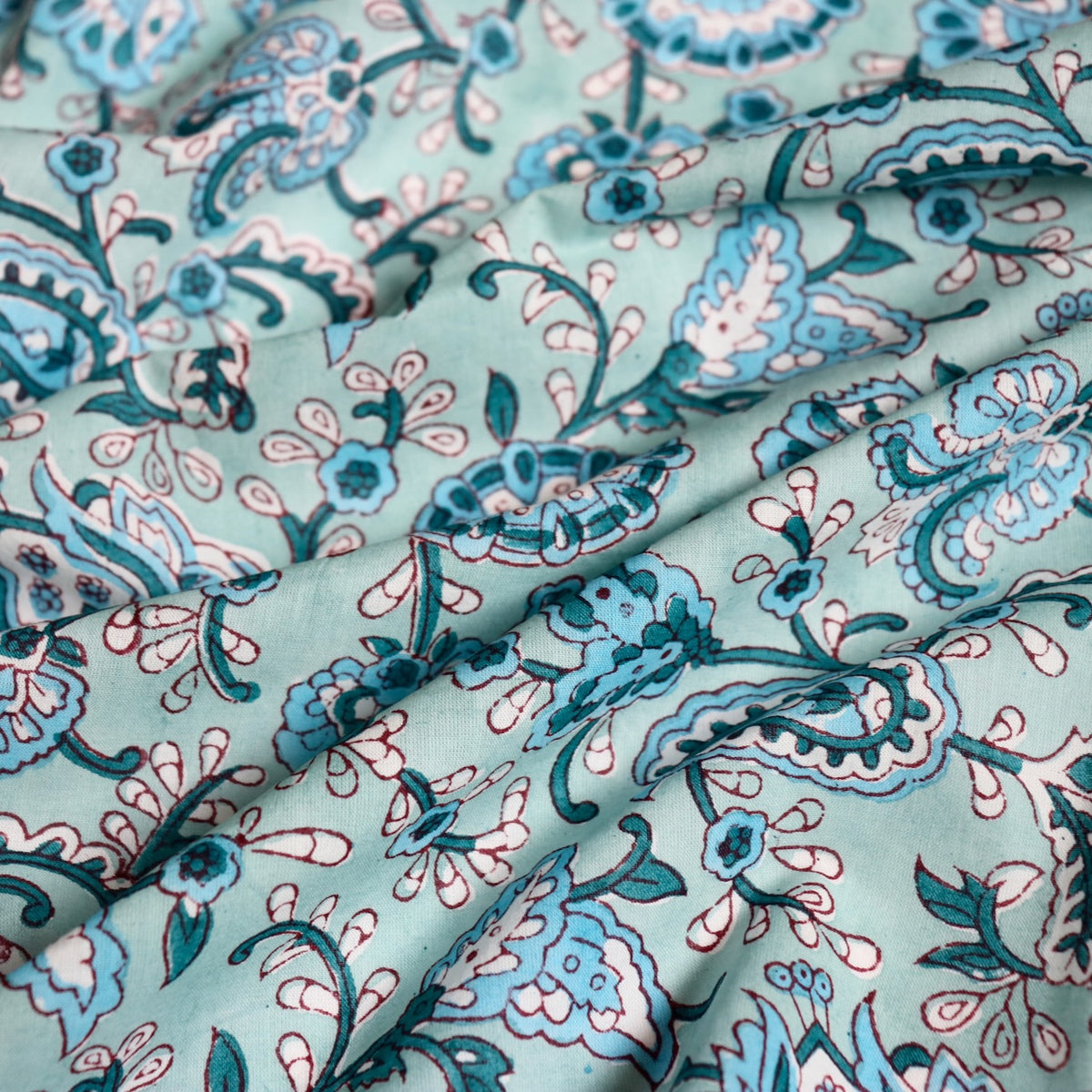Turquoise Paisley Block Print Cotton