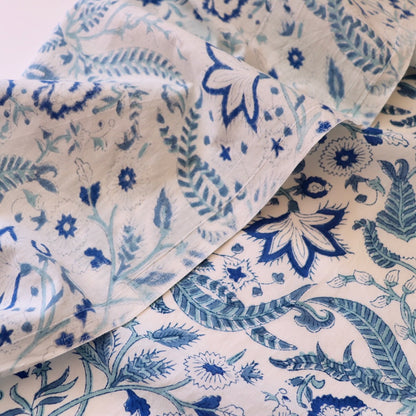 classic blue and white floral hand block print fabric silky cotton by the yard