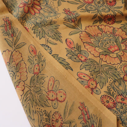 floral hand block print cotton fabric red on mustard yellow