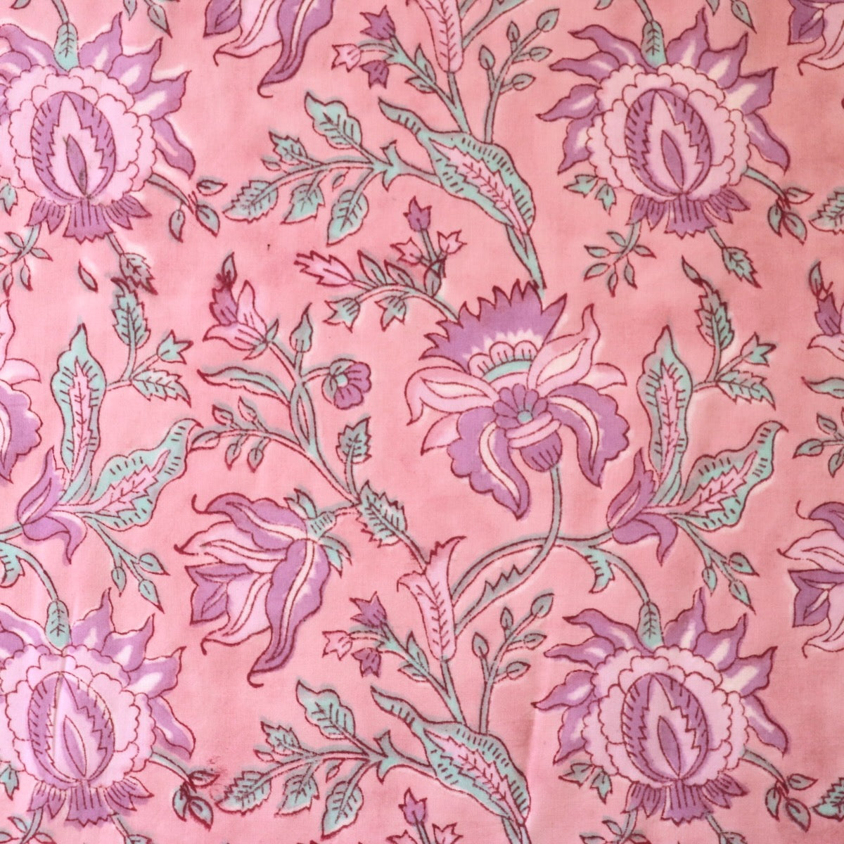 border print hand block printed indian cotton fabric orchid pink floral