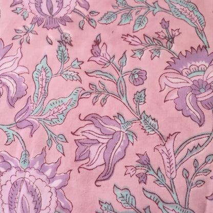 border print hand block printed indian cotton fabric orchid pink floral