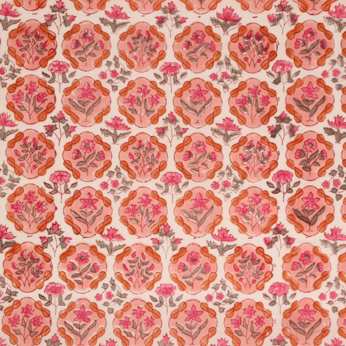 Rose Rondel Block Print Cotton