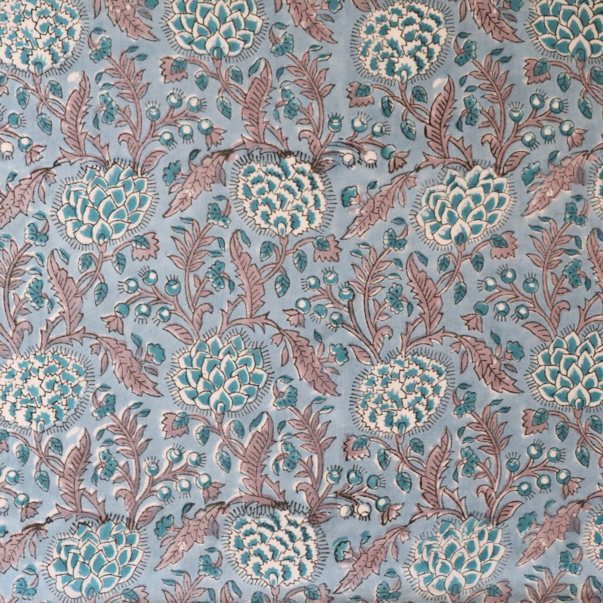 indian hand block printed cotton fabric blue and white floral