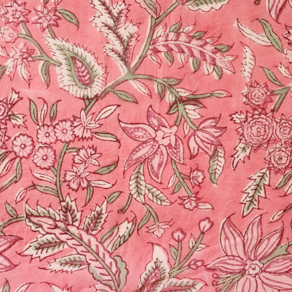 pink floral hand block printed cotton fabric by the yard