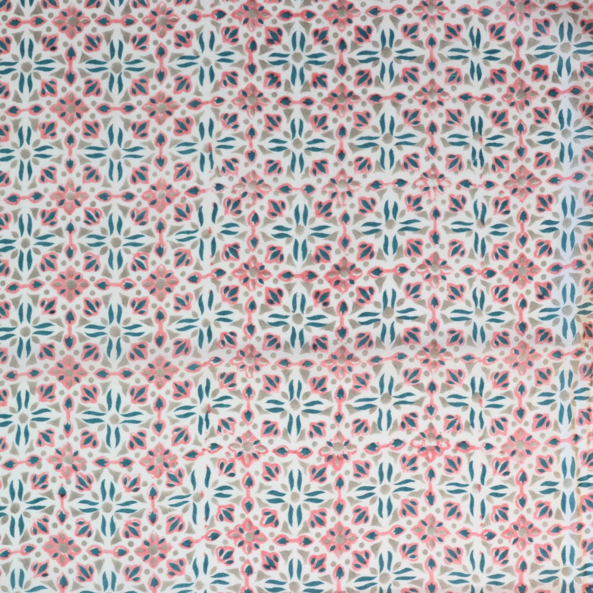 indian block print fabric pink and blue geometric design cotton yardage