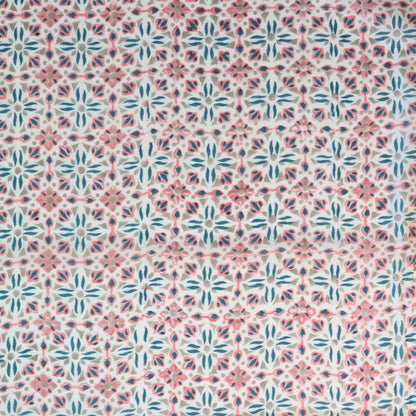 indian block print fabric pink and blue geometric design cotton yardage