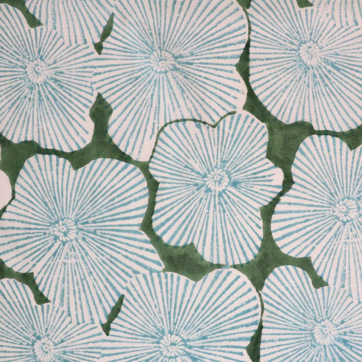 giant floral block print fabric blue and green