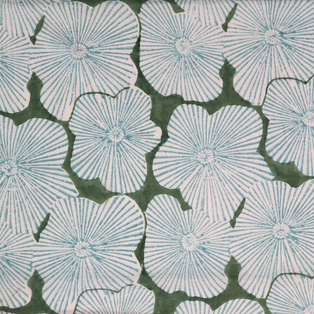 giant floral block print fabric blue and green