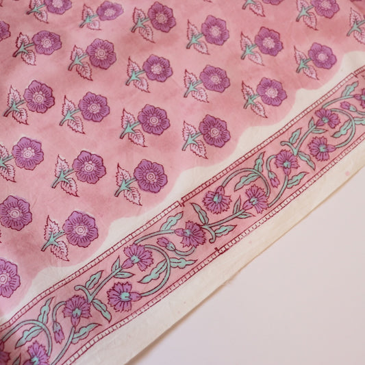 pink purple border print cotton floral fabric from India