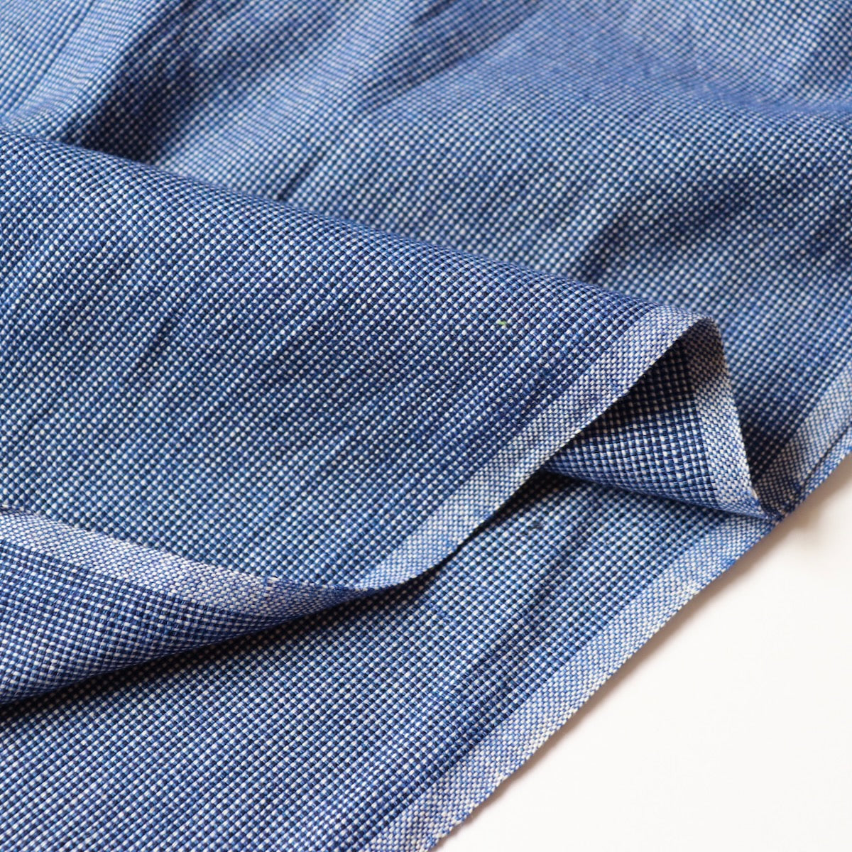 blue cotton tweed fabric handwoven by the yard