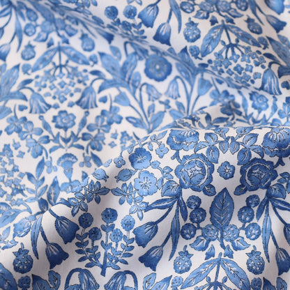 blue and white floral print cotton lawn fabric made in Japan