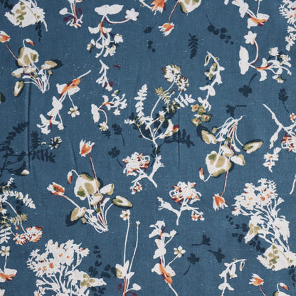 japanese fabric linen cotton blend Hokkoh blue and natural floral print 