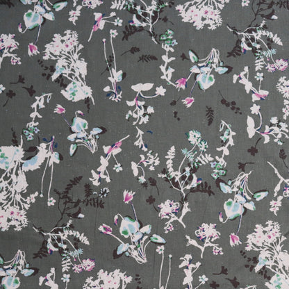 japanese fabric linen cotton blend Hokkoh floral print greay and pink