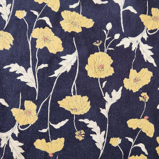 hokkoh poppies fabric cotton pinwale cord black and yellow floral 