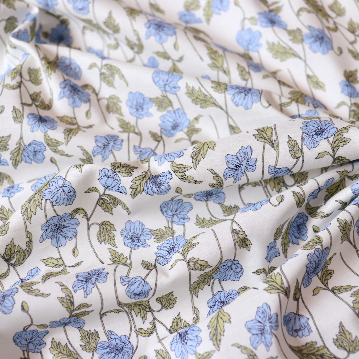 Hokkoh Poppies Cotton Lawn — Blue on White