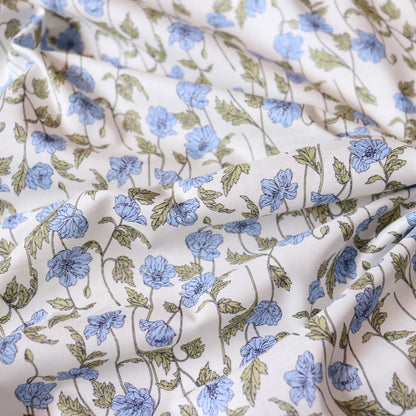 Hokkoh Poppies Cotton Lawn — Blue on White