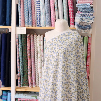 Hokkoh Poppies Cotton Lawn — Blue on White