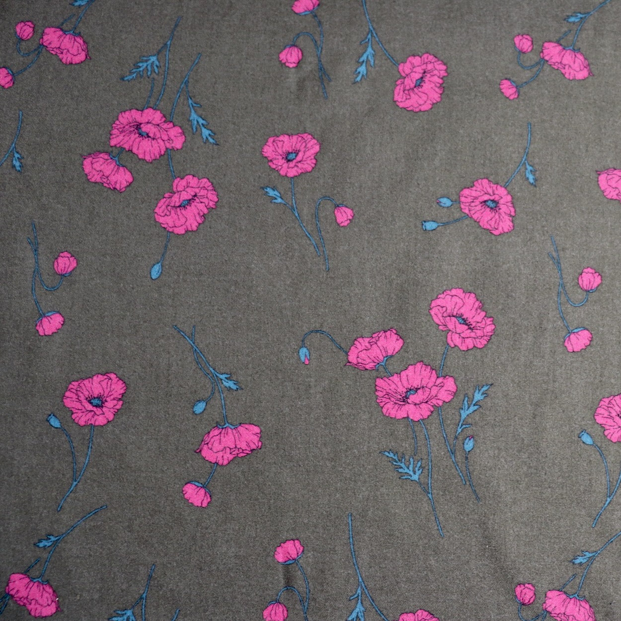 hokkoh poppies print bushed cotton fabric flannel pink and brown 