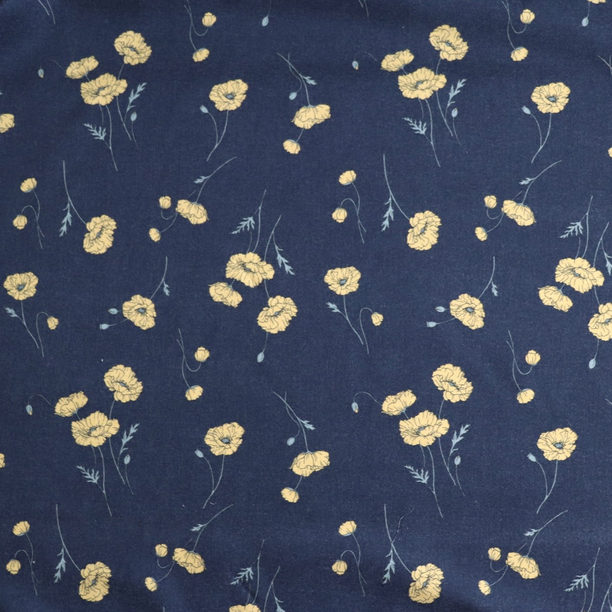 hokkoh poppy print fabric from japan brushed cotton flannel charcoal gray and yellow floral print