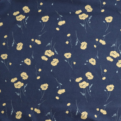 hokkoh poppy print fabric from japan brushed cotton flannel charcoal gray and yellow floral print