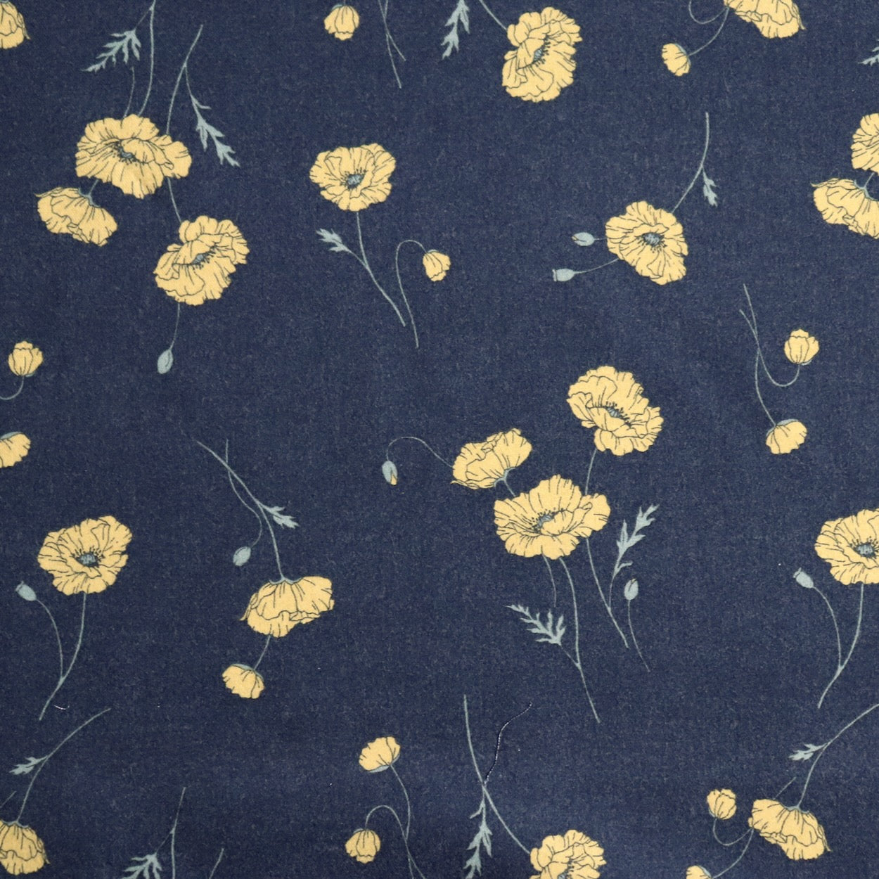 hokkoh poppy print fabric from japan brushed cotton flannel charcoal gray and yellow floral print