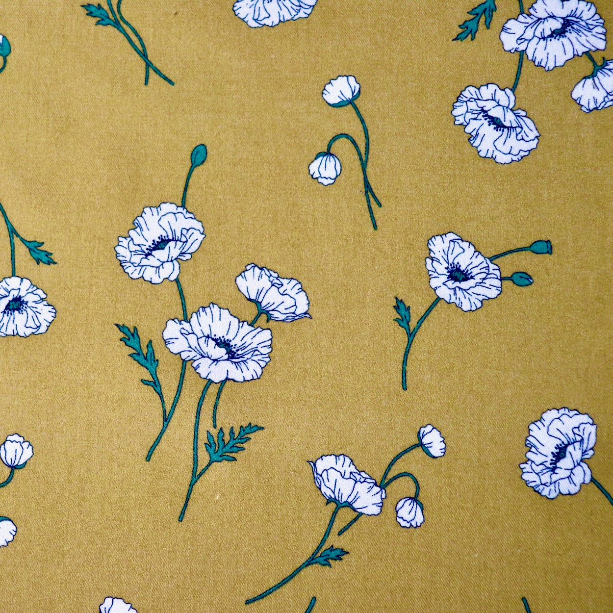 hokkoh poppies print bushed cotton fabric yellow and white flannel by the yard