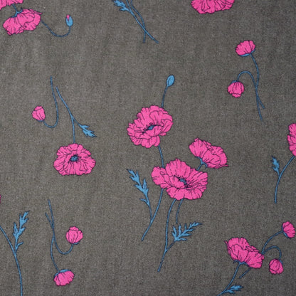 hokkoh poppies print bushed cotton fabric flannel pink and brown 