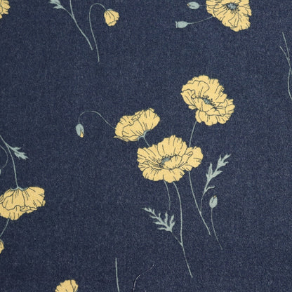 hokkoh poppy print fabric from japan brushed cotton flannel charcoal gray and yellow floral print