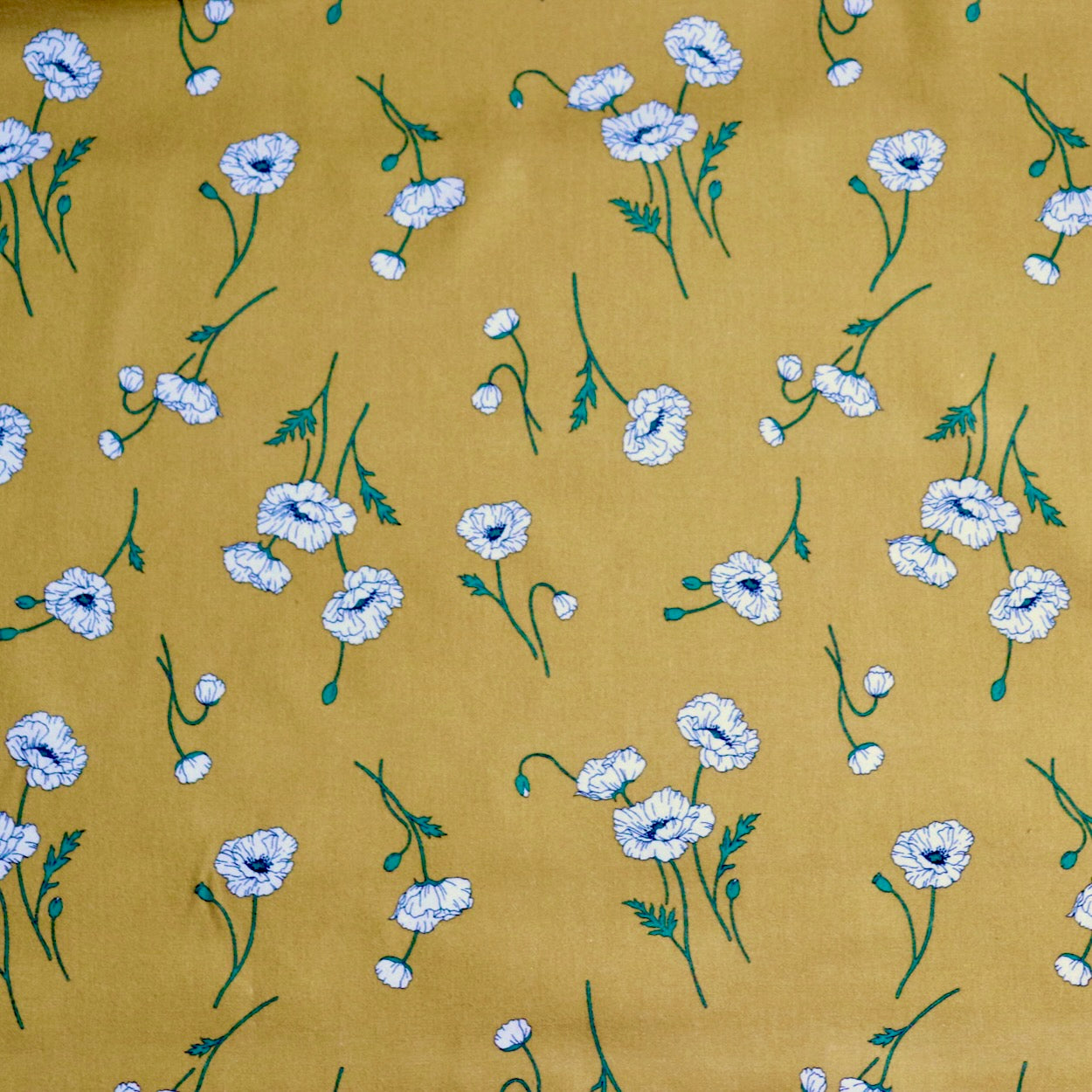 hokkoh poppies print bushed cotton fabric yellow and white flannel by the yard