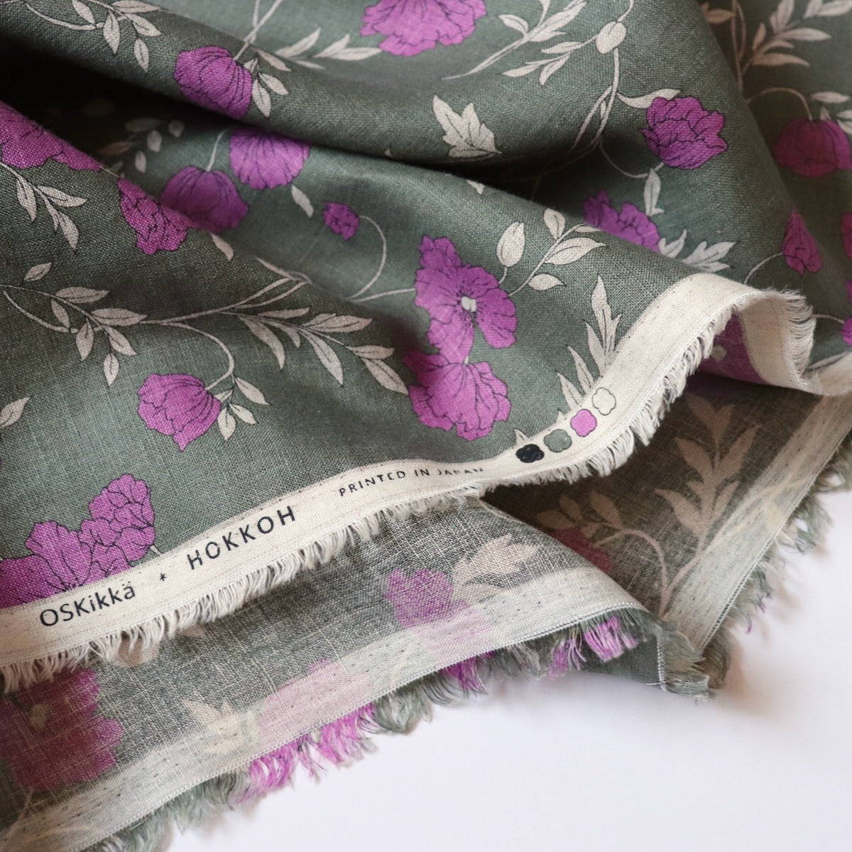 Hokkoh Poppies Linen — Purple & Olive
