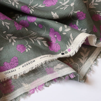 Hokkoh Poppies Linen — Purple & Olive