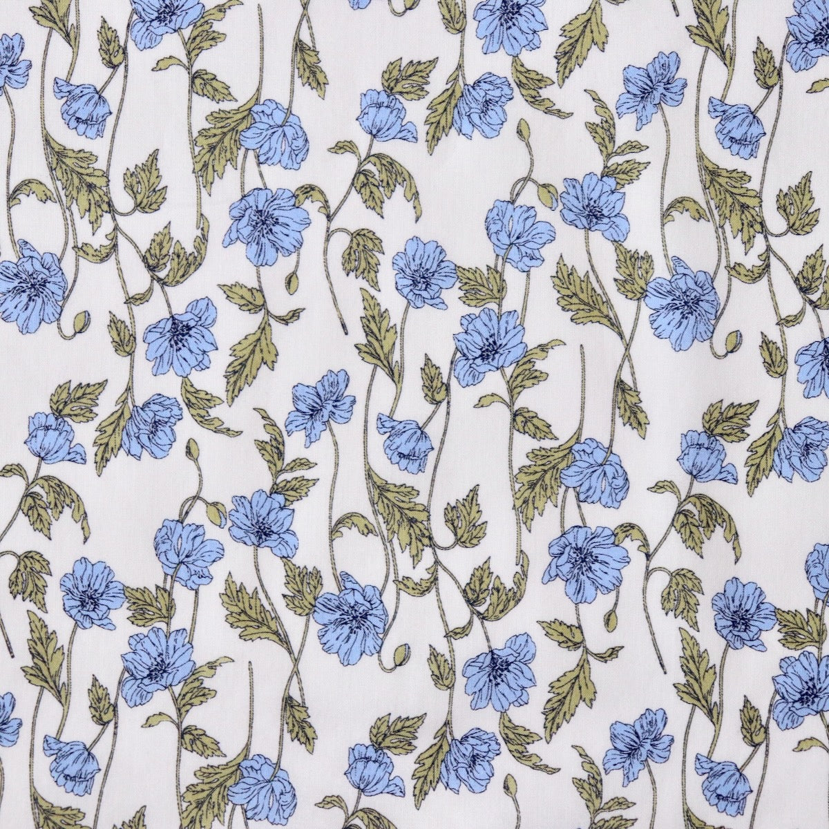 Hokkoh Poppies Cotton Lawn — Blue on White
