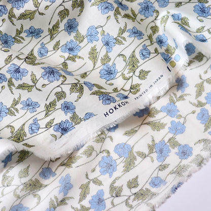 Hokkoh Poppies Cotton Lawn — Blue on White