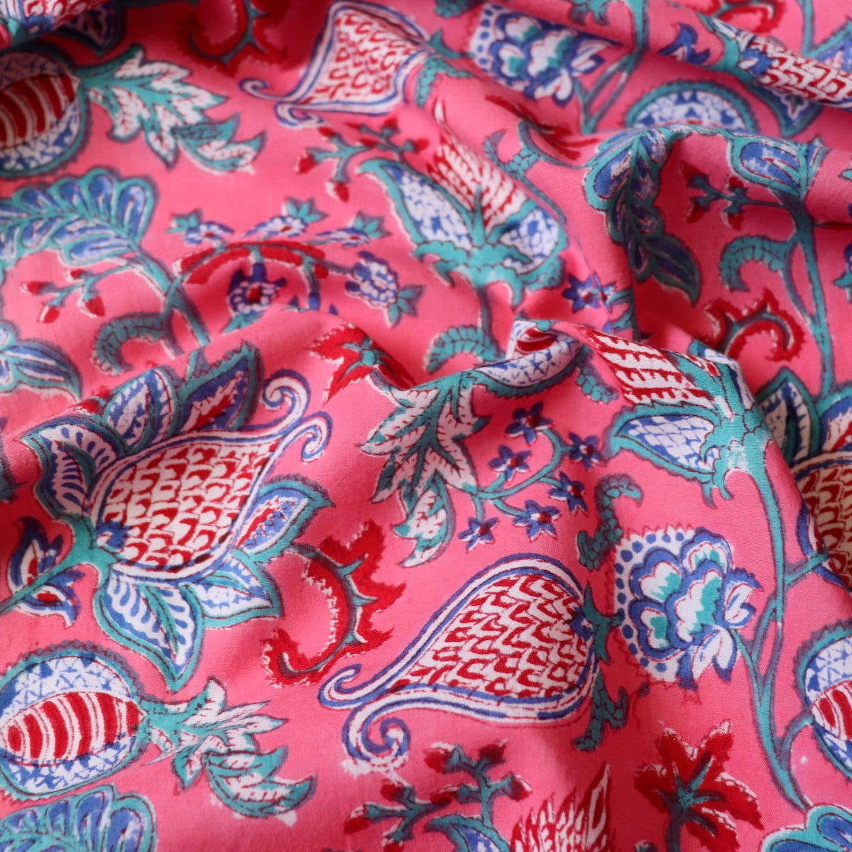 Swatch — Jewelled Pink Block Print Cotton