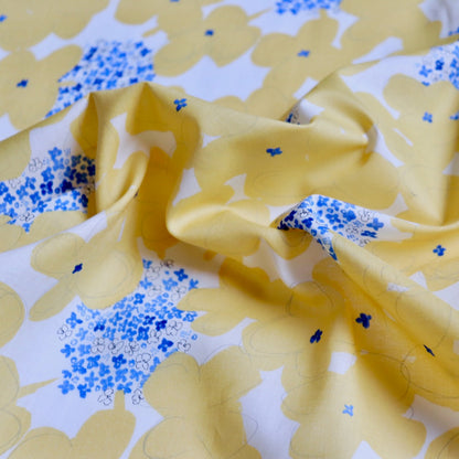 yellow floral print cotton lawn fabric by Hokkoh Japan 