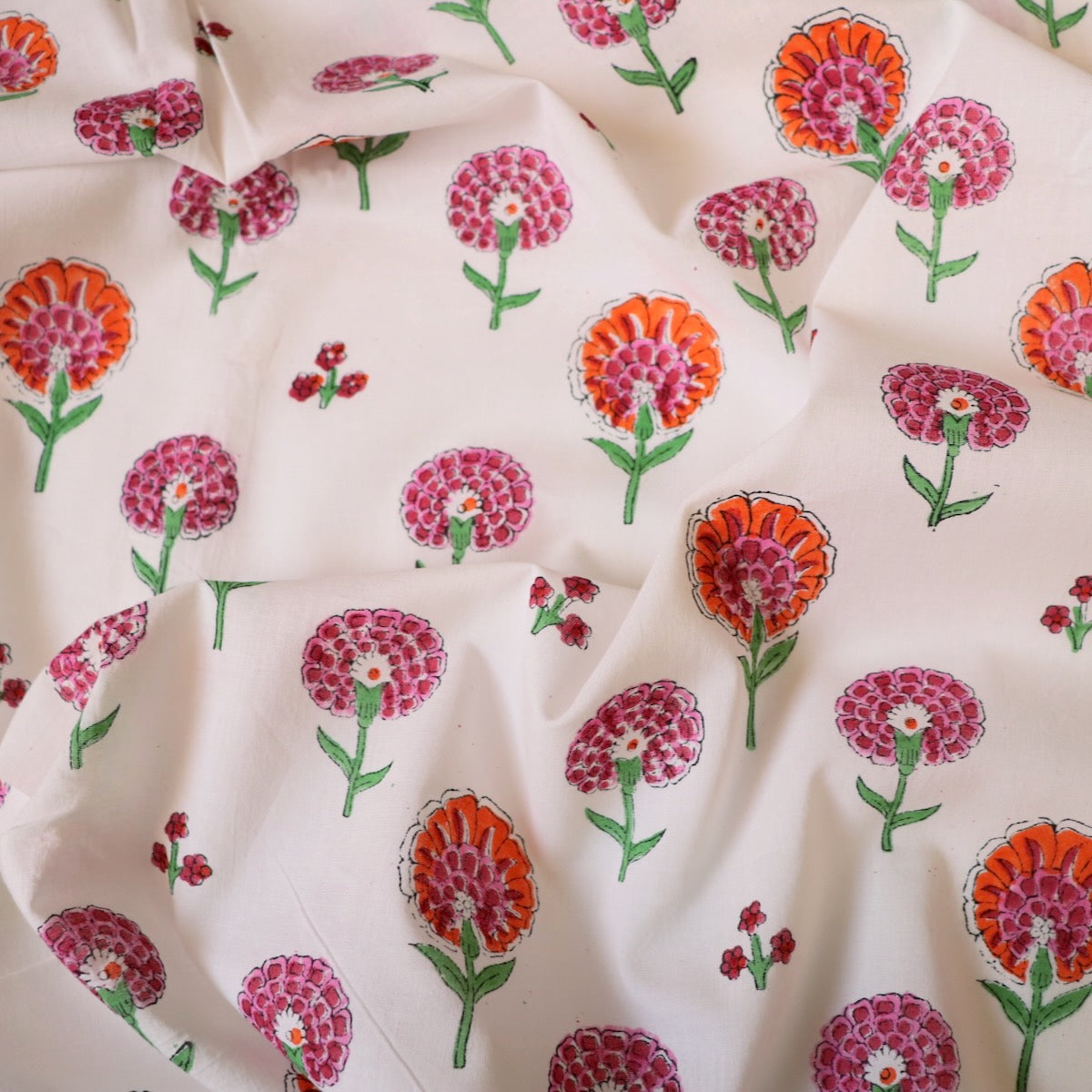 marigold print indian cotton fabric by the yard