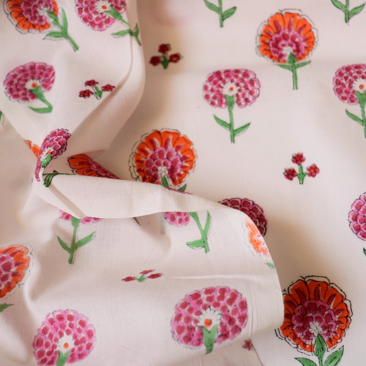 marigold print indian cotton fabric by the yard