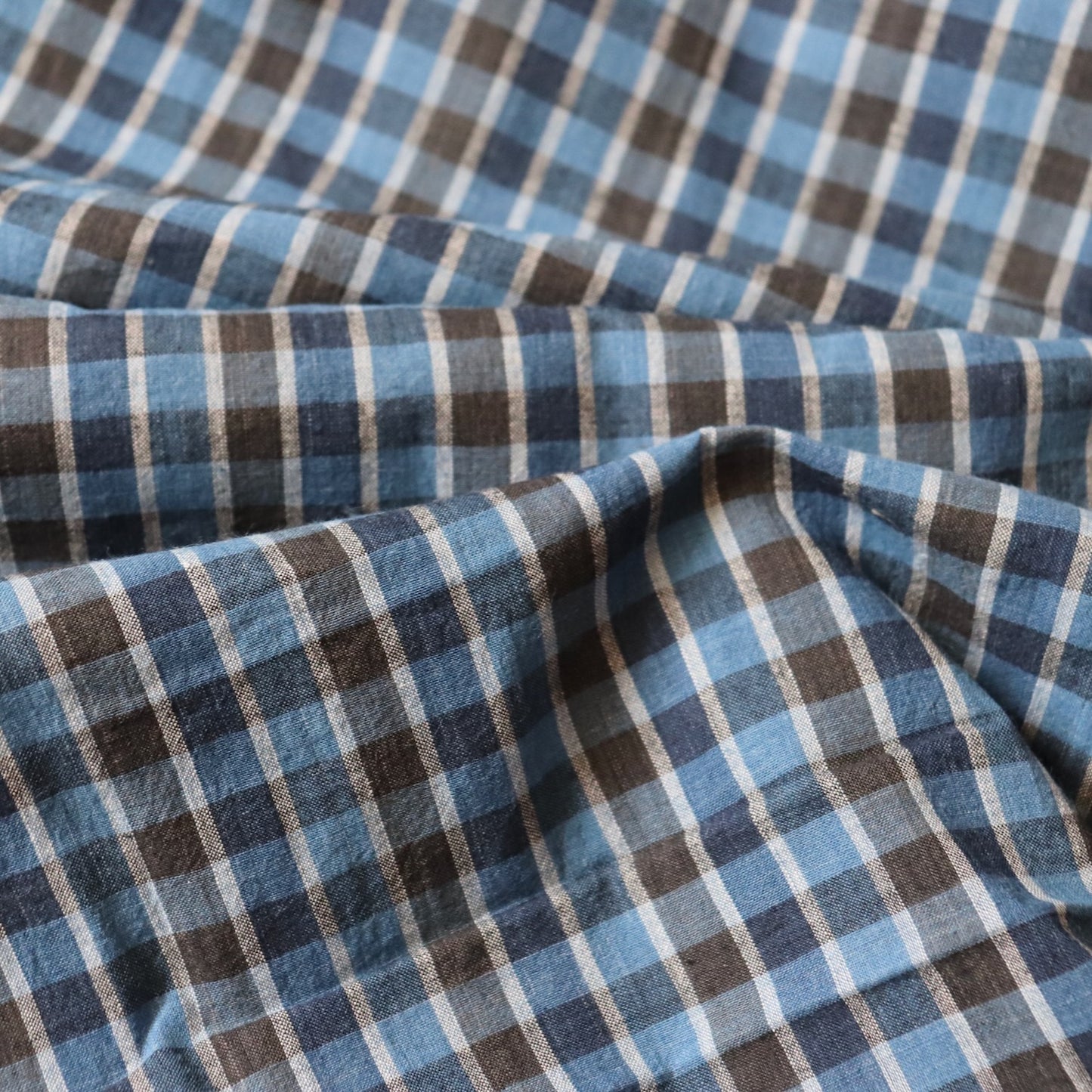 nautral indigo blue checked cotton fabric handwoven striped shirting