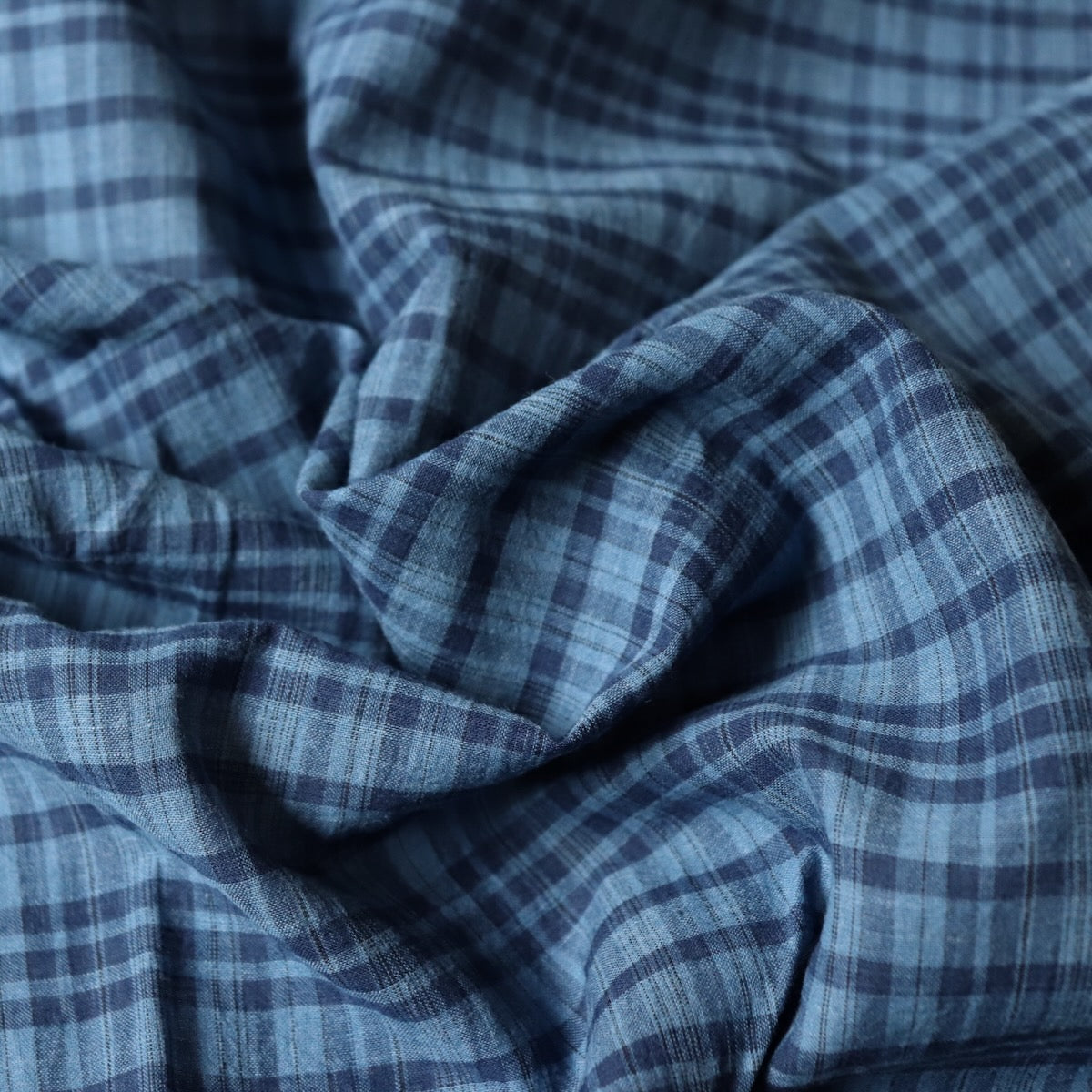 very soft indigo blue dyed cotton check fabric handwoven in India 