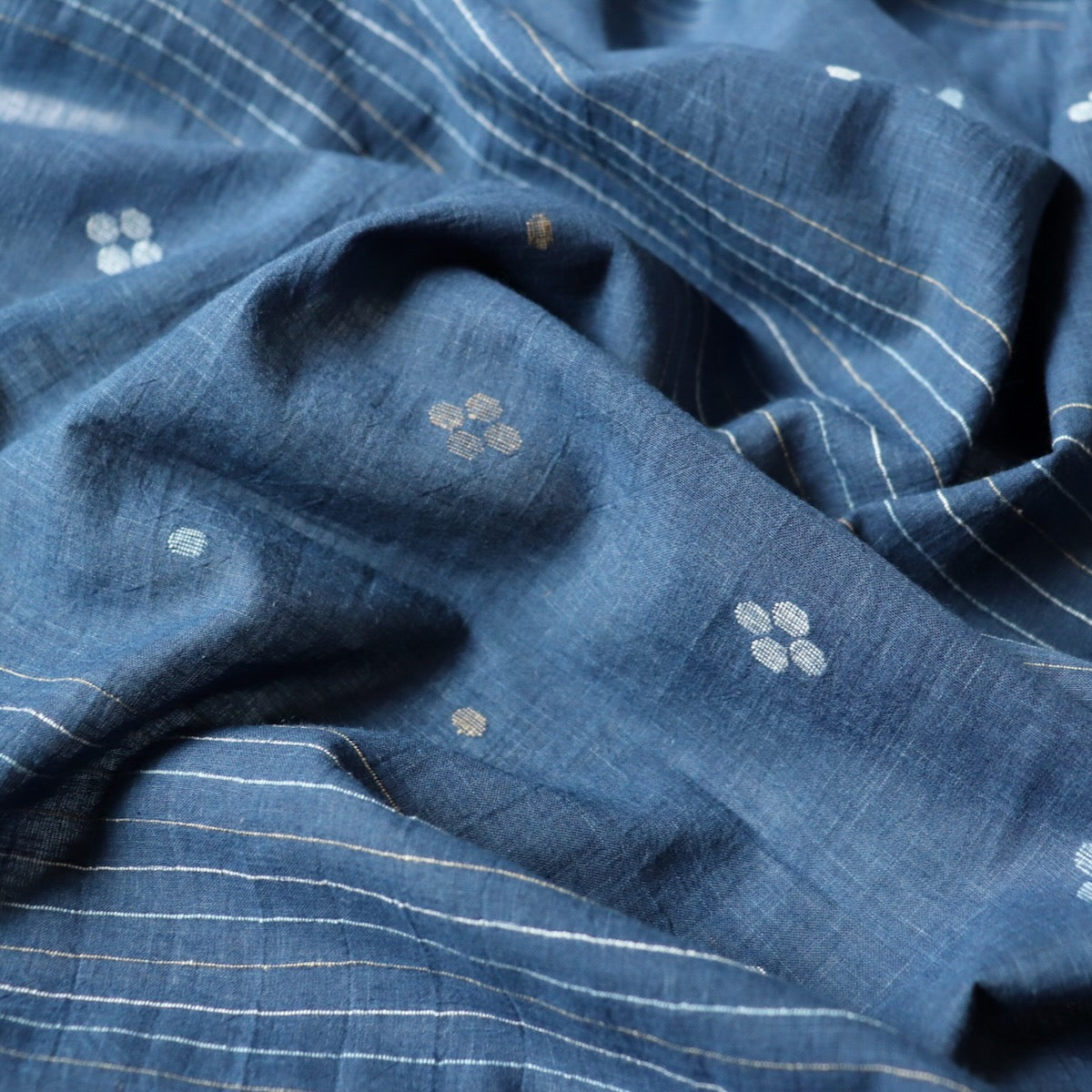 Dark Indigo Stripe Handloom Jamdani Cotton