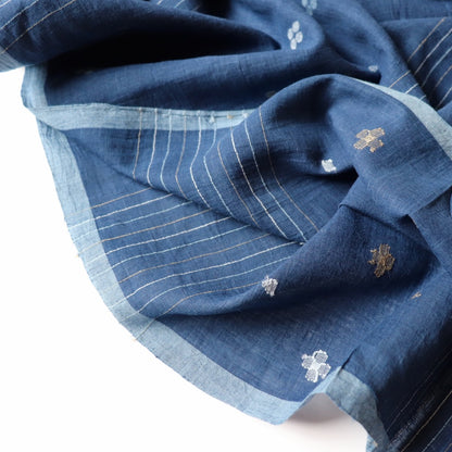 Dark Indigo Stripe Handloom Jamdani Cotton