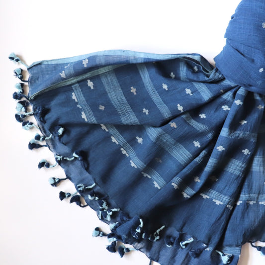 Indigo Stripe Handloom Jamdani Scarf