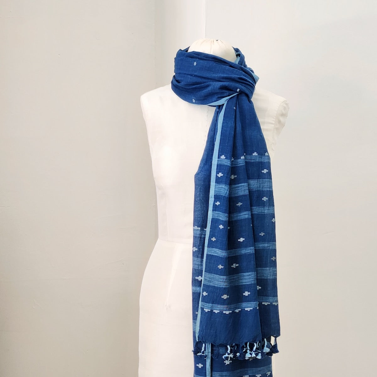 Indigo Stripe Handloom Jamdani Scarf